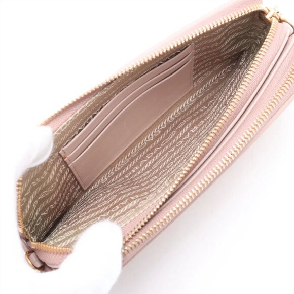 Prada Nappa Impuntu Leather Chain Wallet Pink Beige - Picture 6 of 13